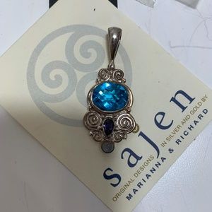Vintage SAJEN Pendant, marked sterling, silver,NWOT, multi gemstones
